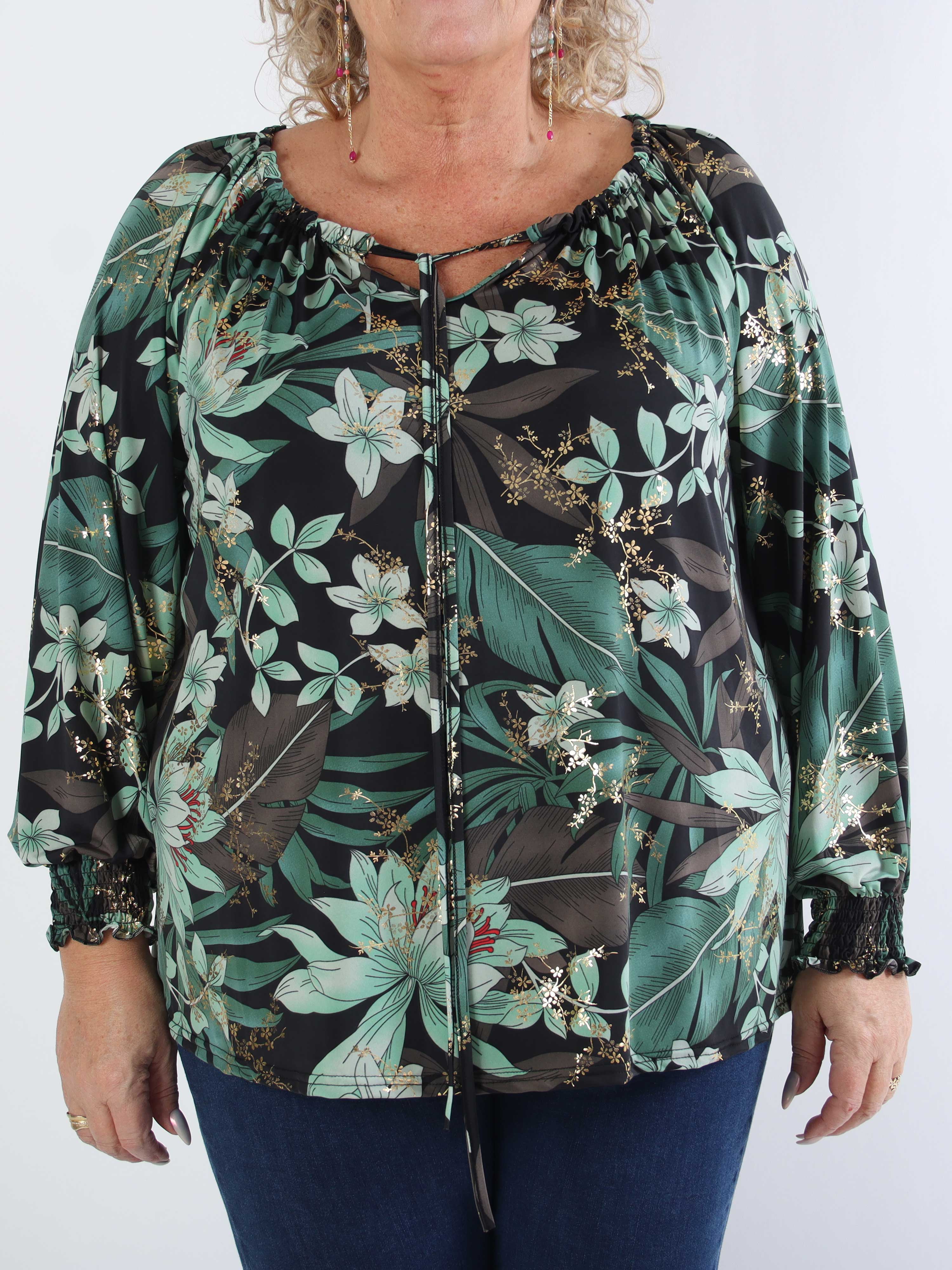 Aziras - Plus size-tunika i stretchigt tyg med elastisk halsringning